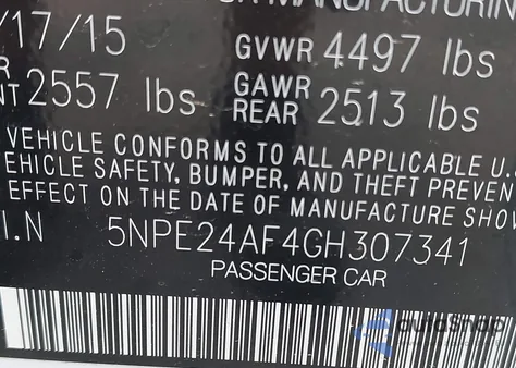 2016 Hyundai Sonata Se из США, поврежденный, VIN 5NPE24AF4GH307341